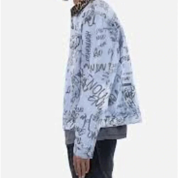 NWT MNML  Blue Scribble Trucker Graffiti Jacket Men's Jacket - Picture 6 of 12